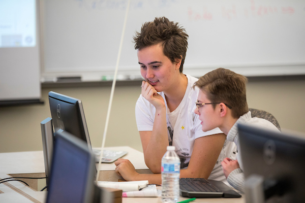 Students pair programming in Intro. CS